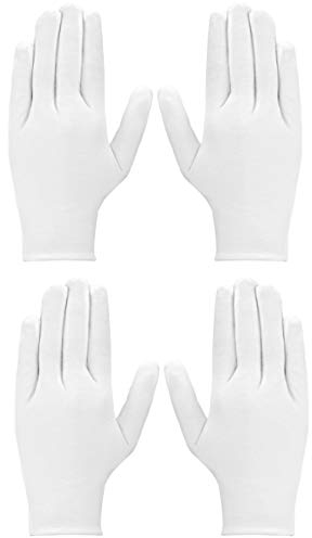 100% Cotton Moisturising and Protective Gloves for Eczema, Sensitive Dry Irritated Skin, Overnight Bedtime, Cosmetic Inspection, Spa Therapy, Jewellery Cleaning (2 Pairs (4 Gloves))
