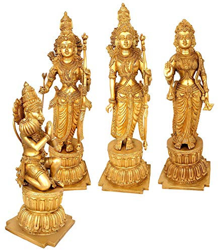 Brass Ram Darbar Murti Rama Sita Lakshman Hanuman Statue (Height-24)