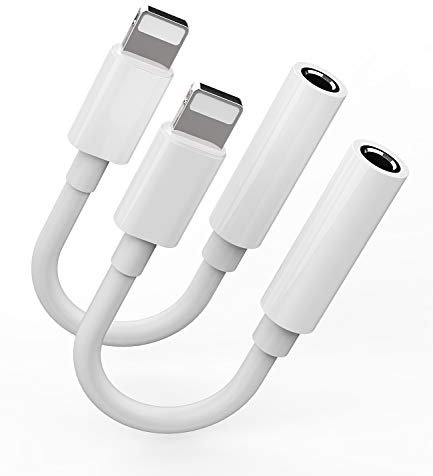 2Pack, Adaptador de Auriculares Dongle a Conector Auxiliar de Audio de 3,5 mm para iPhone 14/13/12/11/XS/X/8/7/pro/xr/PLUS. Todos los Accesorios de música Coche con Conector Lightning de para iPad