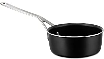 Alessi Pots&Pans Casseruola a Manico Lungo al, Alluminio con Rivestimento Antiaderente, Inossidabile 18/10, Fondo in Acciaio Magnetico Adatto Anche alla Cottura a Induzione, Nero, 16 cm