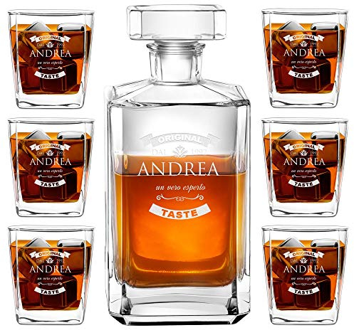 Maverton Decanter per Whisky in vetro - incisione personalizzata - Caraffa in vetro da 700 ml + 6 Set bicchieri whisky - idea regalo per l’uomo - original