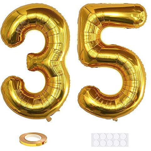 Xihuimay 40 Nummer 35 Folienballon Zahl 35 Luftballon Ziffer 35. Geburtstag Ballon 100cm Riesen Ballons Luft oder Helium Digitaler Ballon für Mädchen Junge Jubiläum Feierliche Anlässe, Golden XXL