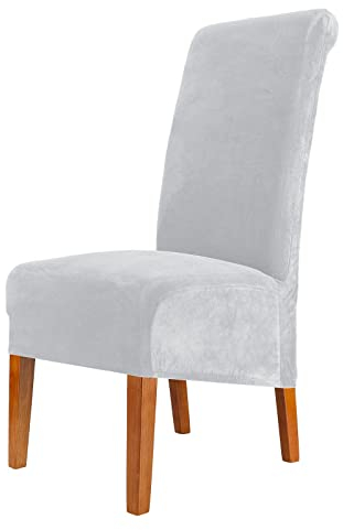 CMAKER Stuhlhussen aus Samt, dehnbar, große Stuhlhussen, Spandex, hohe Rückenlehne, elastisch, waschbar, abnehmbar, XL-Stuhlschutz, Hellgrau, 2 Stück