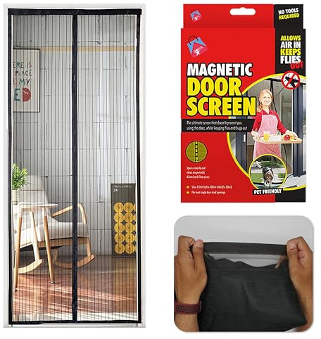 Magnetic Fly Screen for Door 210 x 100cm, Black Curtain Fits for Door, Magnetic Screen Doors, Powerful Magnet, Summer Ventilation Keep Away from Mosquitoes Insects