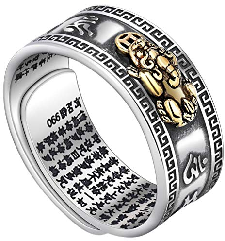 Asotagi 99 Silber PiXiu Buddhistischer Herz Sutra Ring Männer Frauen Feng Shui Ring Öffnung Einstellbar Mantra Amulett Reichtum Glück Ring Geschenk