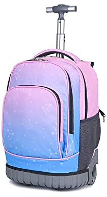 ANSIEDIO Trolley Schultasche Mädchen Kinder Trolley Rucksack Schultaschen Geeignet für Mittel- und Oberstufenschüler (Farbverlauf Blau)