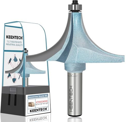 KEENTECH Runder Oberfräsen-Bit, 1,27 cm Schaft, Antihaftbeschichtung, Kantenformfräser für Holz, Eckabrundung (1,27 cm Schaft, 7,6 cm Durchmesser, R1-1/4 Zoll Radius)