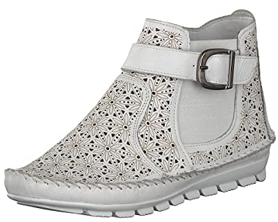Gemini Damen Stiefelette Leder Cutouts floral Muster 382019-19, Größe:41 EU, Farbe:Weiß