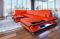 Wohnlandschaft Napoli U Form Sofa in Leder mit LED-Beleuchtung Ledersofa mit Kopfstützen (Ottomane rechts, Orange-Schwarz)