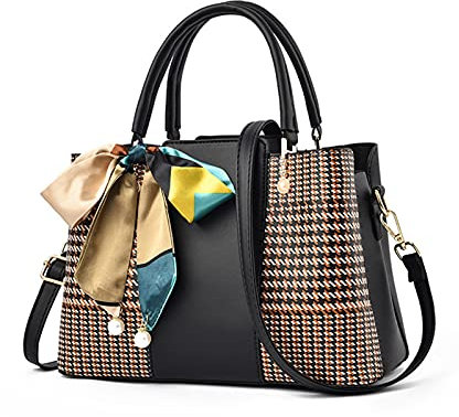 NICOLE & DORIS Elegante Tasche Damen Designer Schultertaschen Mode Handtasche Tasche mit Gewebtem Muster PU Leder Tote Bag Frauen Umhängetasche mit Anhänger Schwarz