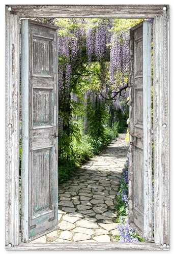 MuchoWow Outdoor-Poster Poster Wanddeko draußen Deko Garten Gartenposter 80x120 cm Durchbruch - Wald - Steine - Frühling