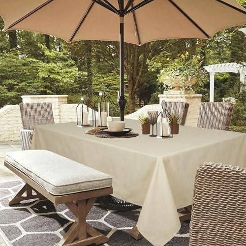 youngseahome Outdoor Tablecloth Wrinkle-Free Stain Resistant Waterproof Polyester Fabric Table Cover with Zipper Umbrella Hole for Picnic/Party/Dinner/Patio Garden(60×84inch,Zippered,Nature)