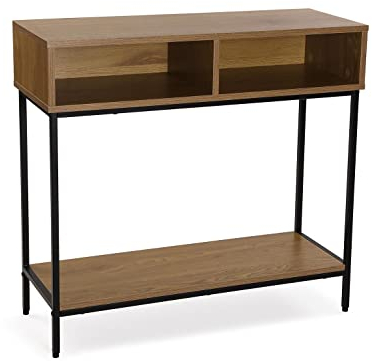 Versa Jinkx Mueble Recibidor Estrecho para Entrada o Pasillo, Mesa Consola, con Espacio de almacenaje, Medidas (Al x L x An) 75 x 30 x 80 cm, Madera y Metal, Color Marrón Oscuro y Negro