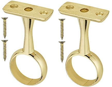 TERF® Polished Brass Ceiling-Mount Bracket for Up to 19mm Diameter Curtain Pole Wall Mount Rod Holder Closet Wardrobe Bracket Shower Curtain Rod Pipe Bracket with Fixing - Pack of 2