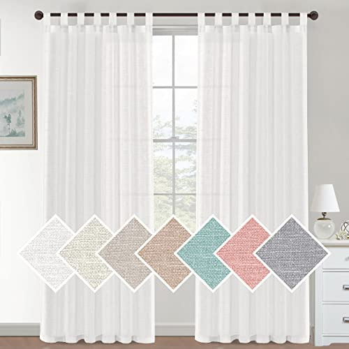 Lanqinglv 2er Set Sheer Voile Vorhänge Weiß Schlaufen Gardinen Halbtransparent Leinenvorhang Leinenoptik Lichtdurchlässig Vorhänge für Schlafzimmer Bauernhaus Wohnzimmer - 132cm(B) x183cm(H)