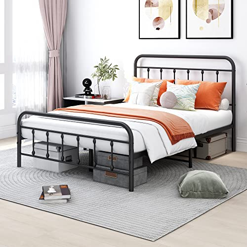 DUMEE Double Bed Frame with Storage and Headboard, Metal Bed Frame Double Size No Box Spring Needed, Enhanced Mattress Support, Noise Free, Black Double Bed Frames