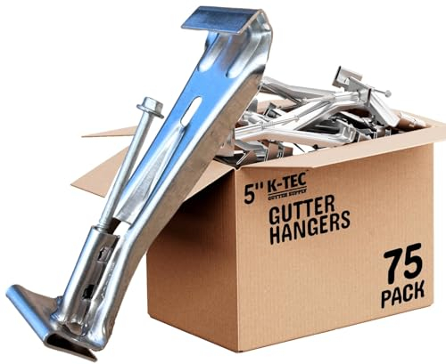 K-TEC Dachrinnenaufhänger (75 Stück), 12.7 cm, strapazierfähig, versteckte Regenrinnenhalterung, Stützverschluss mit Clip, verzinkten, rostbeständigen Schraube für K-Style Aluminium-Dachrinnen