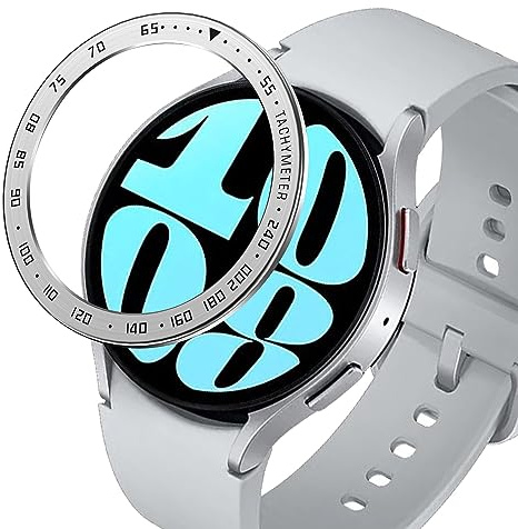 GIOPUEY Schutzring Kompatibel mit Samsung Galaxy Watch 6 40MM, Bezel Ring Bezel Styling Lünette Schutz hülle, Schutzring aus Aluminiumlegierung aus Metall - E-Silver
