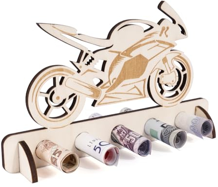 BOFUNX Regalo in Denaro in Legno Salvadanai Decorativi Legno Regalo Originale Centrotavolo Decorazione Motociclo Idea Regalo Compleanno per Ragazzi Bambini Famiglia Amici