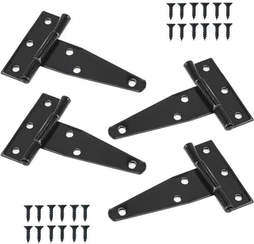 4 Pcs Garden Gate Hinges, Heavy Duty Gate Hinges, Gate Hinges for Wooden Gates, Black Door Hinges with Screws for Wooden Shed Gates Barns Fence Windows External Use On Gate Doors