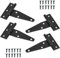 4 Pcs Garden Gate Hinges, Heavy Duty Gate Hinges, Gate Hinges for Wooden Gates, Black Door Hinges with Screws for Wooden Shed Gates Barns Fence Windows External Use On Gate Doors