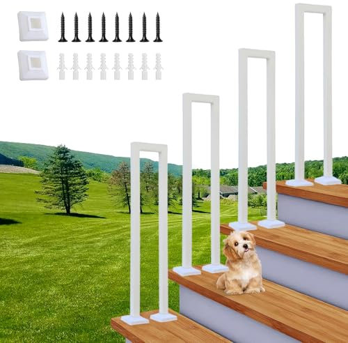 Barandilla Escalera 35-110cm Forma de U, Pasamanos Interior/Exterior para Villas, Balcones, Pasillos (Blanco, 85cm)