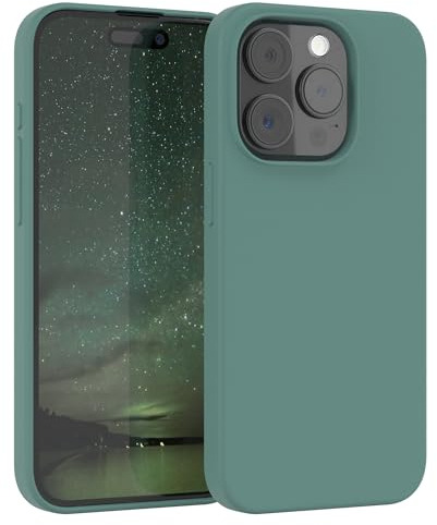 EAZY CASE Premium Silikon Handyhülle kompatibel mit iPhone 15 Pro Slimcover mit Kameraschutz und Innenfutter, Silikonhülle, Schutzhülle, Bumper, Handy Case, Hülle, Softcase, Pinien Grün