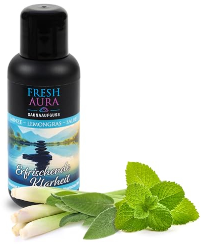 FRESH AURA Saunaaufguss – Sauna Aufgussmittel mit Minze, Lemongras, Salbei – Sehr ergiebiger und langanhaltender Saunaduft mit natürlichen ätherischen Ölen | Made in Germany (100ml)