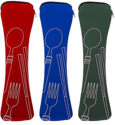 MenYiYDS 3 PCS CUTLERY BAG, TRAVEL CUTLERY BAG, PORTABLE CUTLERY BAG WITH ZIP, NEOPRENE, SUITABLE FOR TRAVELLING, CAMPING, PICNIC, SCHOOL, LUNCH (23.5X6 CM/9.3X2.4 IN)