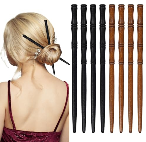 8pcs Chinese Wooden Hair Sticks, Retro Hair Chopsticks Bamboo Shape Hair Pin for Buns Long Hair Wood Hairpin Hair Holder Stick for Women Hair Accessories