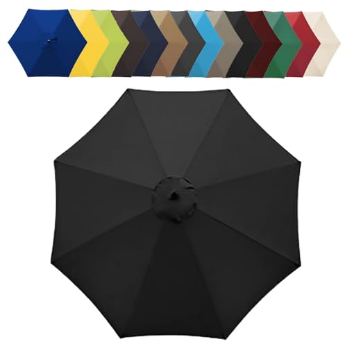 GZDXBF 200/270/300cm 6/8 Streben Sonnenschirm Ersatzbezug Dicker Und Starker Marktschirm Ersatzbespannung Wasserdicht Für Outdoor Terrassenschirm Strandschirm Sonnenschirm(Black,6 ribs-3m(9.8ft))