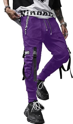 XYXIONGMAO Pantaloni da jogging da uomo Techwear Hip Hop Harem Pantaloni Streetwear Tactical Track Pants, Viola, M