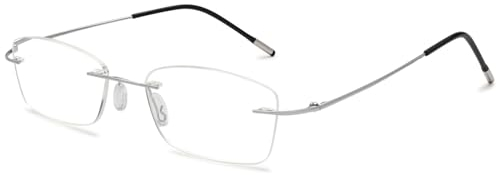 ABETOS Titan Lesebrille Damen Herren Ultraleicht Randlos Blaulichtfilter Brille Ohne Rahmen Metall Flexibel Modern Anti Blaulicht Anti ErmüDungs Lesehilfe Sehhilfe, Silber+2.0