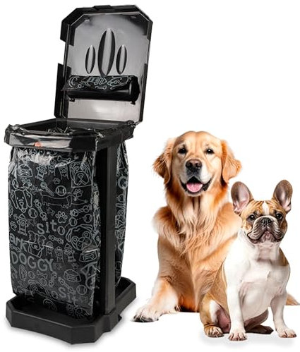 PEXTER Dog Poop Trash Can Outside Use - 50L/13 Gal Outdoor Dog Waste Container with Lid - Odor Free Waste Station for Backyard - Poop Bag Holder with Dispenser - Includes 10 Heavy Duty Waste Bags