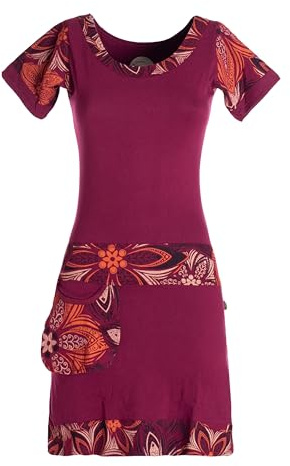 Vishes Damen Kurzarm Kleid in Dunkelrot I Größe M (34) I Handgefertigt aus 100% Baumwolle I Stylisches Sommerkleid für Freizeit & Alltag I Nachhaltige Alternative Bekleidung