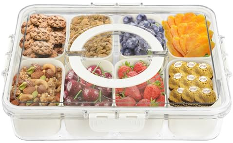 Luqixcey Snackschale mit Deckel,Snackbox mit Fächern,Snack Spinner mit Acht Ablagefächer,Kunststoff Snackteller mit Deckel für Snacks Süßwaren Kekse Nüsse Die Wiederverwendbar Candy Plate
