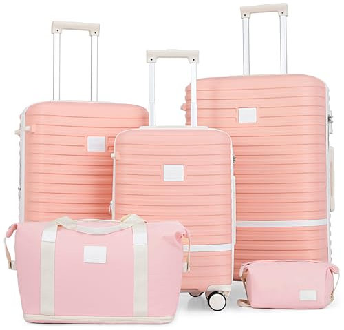 Joyway Koffer Reisekoffer von ABS Hartschalen Erweiterbar Trolley Kofferset mit TSA Schloss und 4 Rollen Der Handgepäck Sets Enthält 1 Reisetasche und 1 Kulturbeutel Rosa