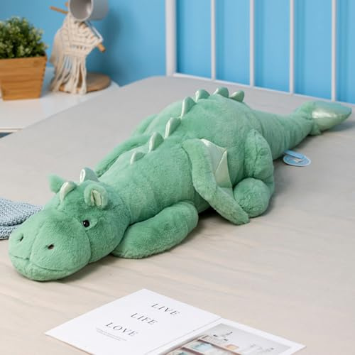 Ololele Drago giocattolo in peluche ponderato da 100 cm, 3,2 kg, grande animale in peluche verde ponderato per bambini, disponibile in rosa, bianco, verde e blu. Drago in peluche molto carino