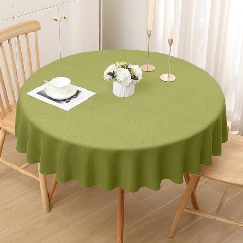 smiry Leinenoptik Tischdecke Abwaschbar Lotuseffekt Tischtuch Leinendecke Wasserabweisend Tafeldecke Tischwäsche Fleckschutz, Rund 140cm, Grün