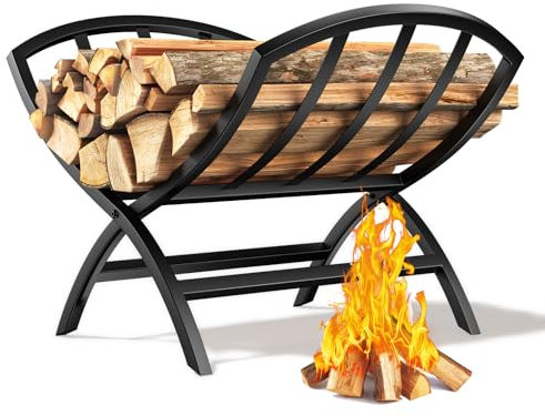 GREENER Kleines zusammenklappbares Kaminholzregal für den Innenbereich, 43,2 cm, dekorativer gebogener Holzhalter, Holzregal für drinnen und draußen, wasserdicht, rostfrei, stabil, tragbarer