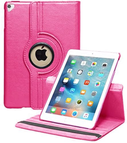 Case Compatible with Apple iPad Pro 12.9 (1st & 2nd Generation, 2015 & 2017 Model) Shockproof PU Leather Book Style Flip Folio 360° Rotating Protection Cover With Auto Wake/Sleep (Pink)