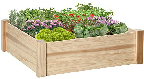 Outsunny Huerto Urbano de Madera Jardinera de Madera Cuadrada 90x90x28 cm con 9 Compartimentos Extraíbles Arriate de Jardín para Cultivos Flores Plantas Natural