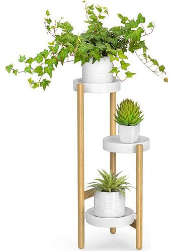 YENTAKE Pflanzenständer Blumenständer indoor 3 Etagen Pflanzenregal Blumentreppe Outdoor Balkon Deko Schlafzimmer Blumentopf Zimmerpflanzen Pflanztisch für Wohnzimmer Balkon Patio(Holzfarbe)