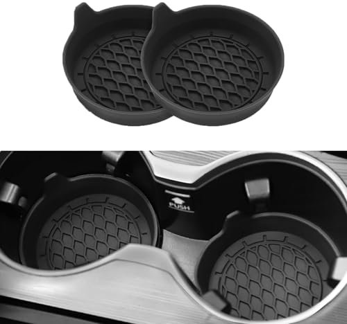 ZYSY Car Cup Coasters - Universal Non-Slip Silicone Recessed Car Interior Accessories - Black Round Coasters