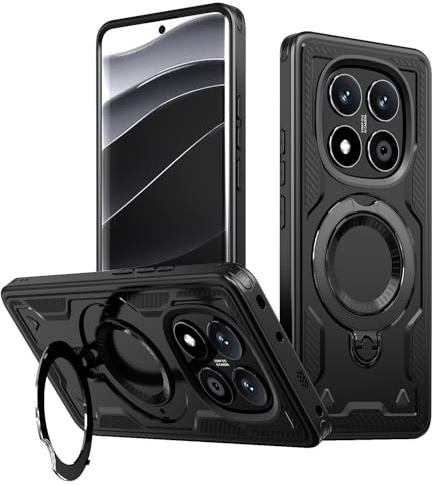 PanXCase Hülle für Xiaomi Redmi Note 14 Pro 5G / Poco X7 5G - Handyhülle Militär Panzerhülle 360° Metall Ring Ständer Magnetisch Stoßfest Puffer Armor Neu Schutzhülle (Black)