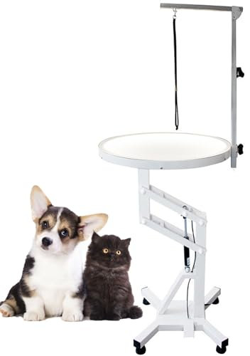 CASEGO Klappbarer Fellpflegetisch, drehbarer Tisch für die Hundepflege mit Licht, 60 cm/70 cm runde Tischplatte für die Fellpflege von Haustieren (70CM)