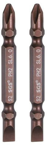 QUARKZMAN 2 Puntas Magnéticas de Doble Punta PH2/Sl6 6mm 65mm Largo Rojo | Vástago Hexagonal de 6mm, Punta Plana de Acero S2 con Ranura En Cruz