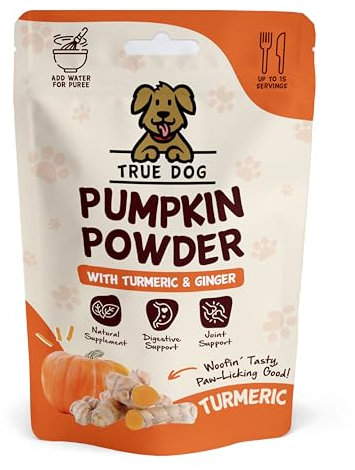True Dog Pumpkin Powder with Turmeric 100g | Natural Pumpkin Puree Powder for Dogs, Digestive Supplement, Stool Firming, High Fibre Dog Food Topper, Manufactured in the UK