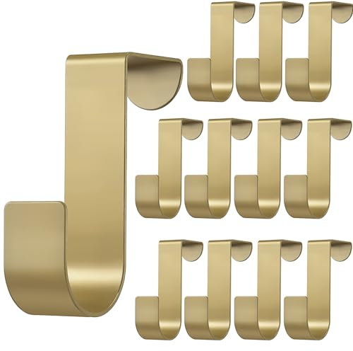 Hotop 12 Pcs Over The Cabinet Drawer Door Hooks 1.12 Inch Hooks for Hanger The Cabinet Sturdy Metal Z Shaped Hanger peg for Bathroom Clothes Towel(Gold)