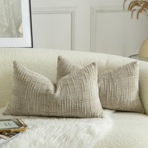 Mandioo 2er Set Chenille Kissenbezug Dekorativer Kissenbezüge Gemütlicher weichen Kissenhülle Sofakissen Dekokissen Couchkissen Zierkissenbezug Schlafzimmer Wohnzimmer 30x50 cm Khaki
